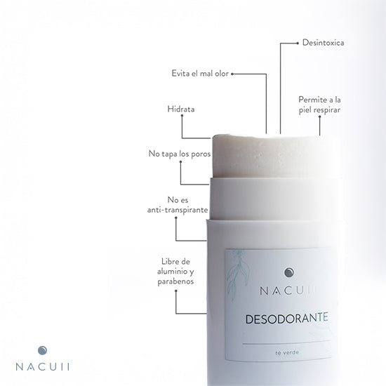 Desodorante natural, aclarante libre de aluminio y parabenos.