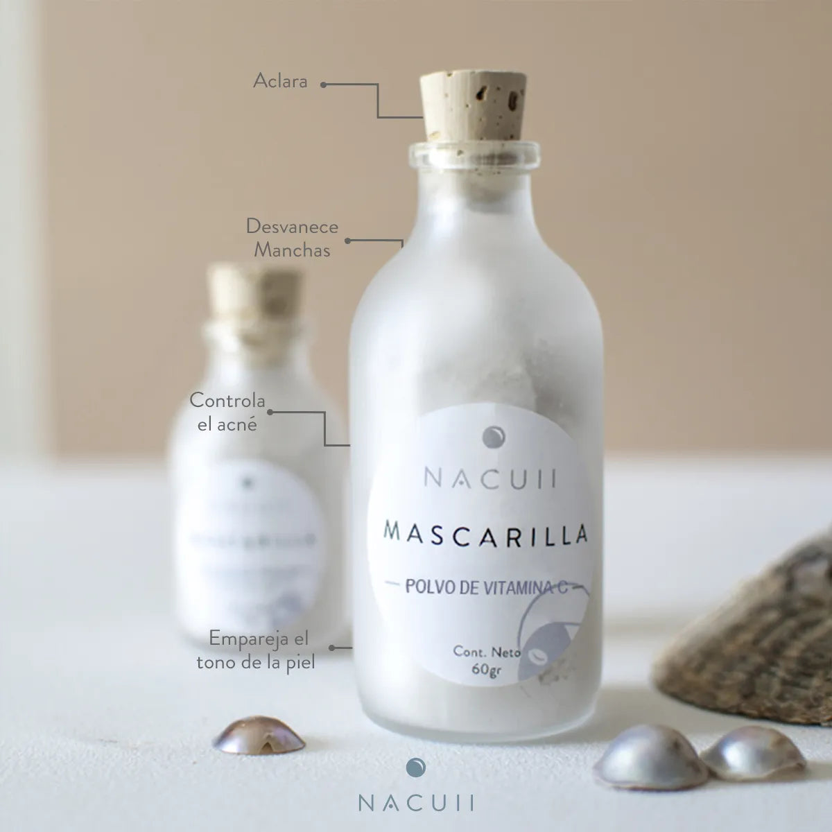 Polvo mascarilla de vitamina C para  aclarar, desvanecer manchas, emparejar el tono y  iluminar.