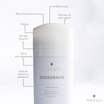 Desodorante natural, aclarante libre de aluminio y parabenos.